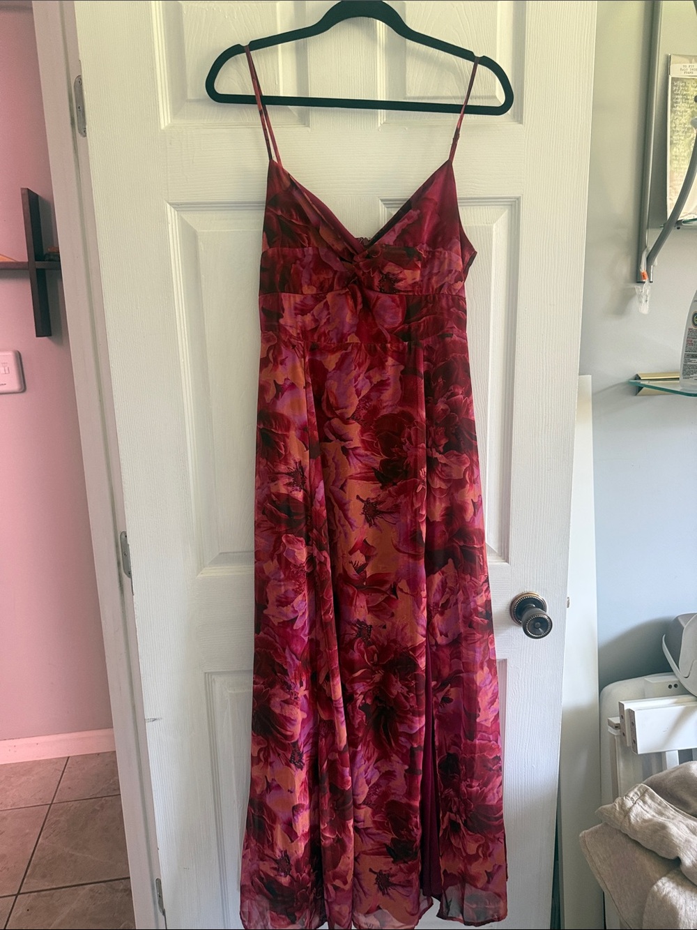 Lulu's Fuchsia and Red Floral Slip Maxi Dress